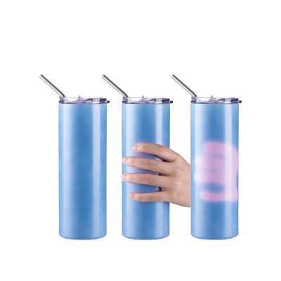 Gobelet SS à couleur changeante de 20 oz/600 ml avec paille et couvercle (sensible à la chaleur, bleu clair à rose)