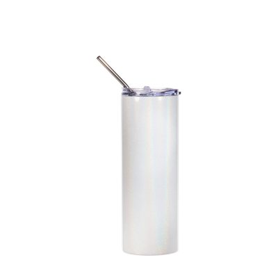 Gobelet fin en acier inoxydable scintillant à paillettes de 20 oz/600 ml avec paille (blanc)