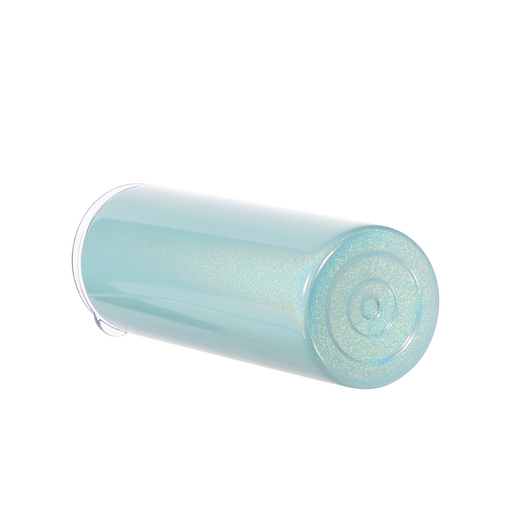 Gobelet fin en acier inoxydable scintillant à paillettes de 20 oz/600 ml avec paille (bleu clair)