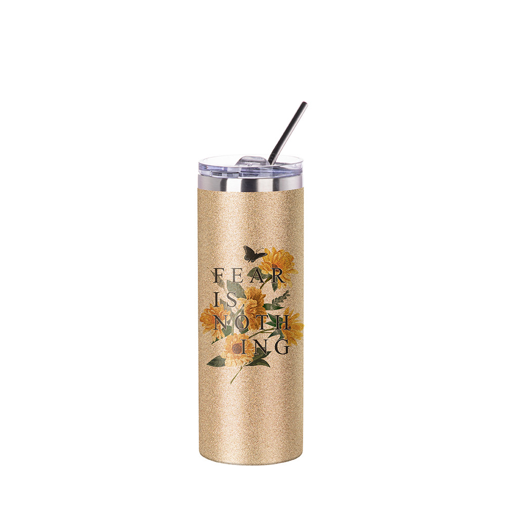 Gobelet fin en acier inoxydable à paillettes de 20 oz/600 ml avec paille et couvercle (or rose)