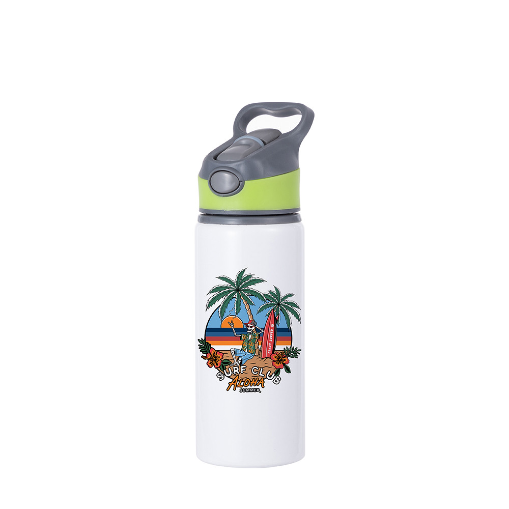 Bouteille d'eau en aluminium de 20 OZ/650 ml avec bouchon vert (blanc)