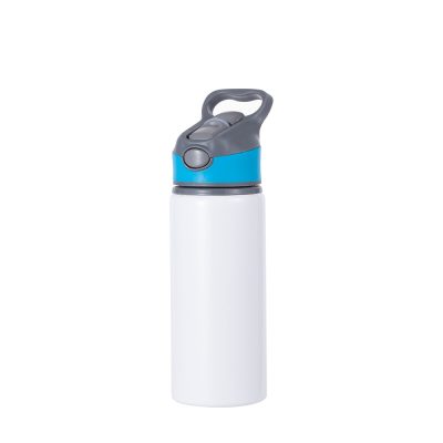 Bouteille d'eau en aluminium de 20 OZ/650 ml avec bouchon bleu (blanc)