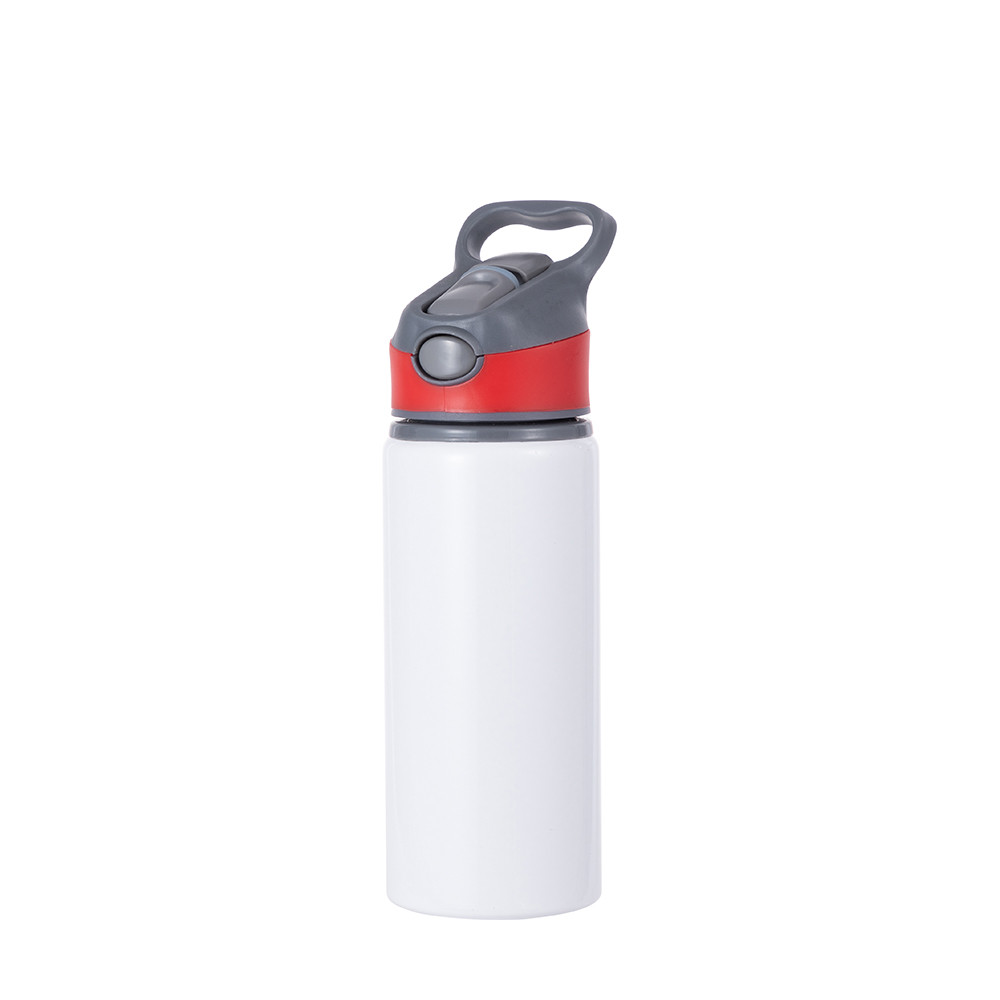 Bouteille d'eau en aluminium de 20 OZ/650 ml avec bouchon rouge (blanc)