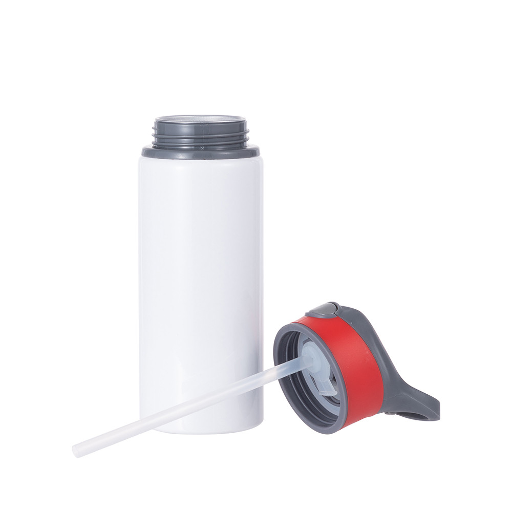 Bouteille d'eau en aluminium de 20 OZ/650 ml avec bouchon rouge (blanc)