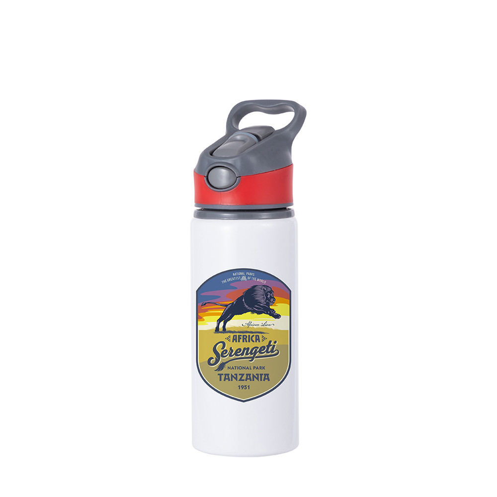 Bouteille d'eau en aluminium de 20 OZ/650 ml avec bouchon rouge (blanc)