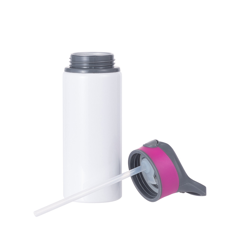 Bouteille d'eau en aluminium de 20 OZ/650 ml avec bouchon rose rouge (blanc)