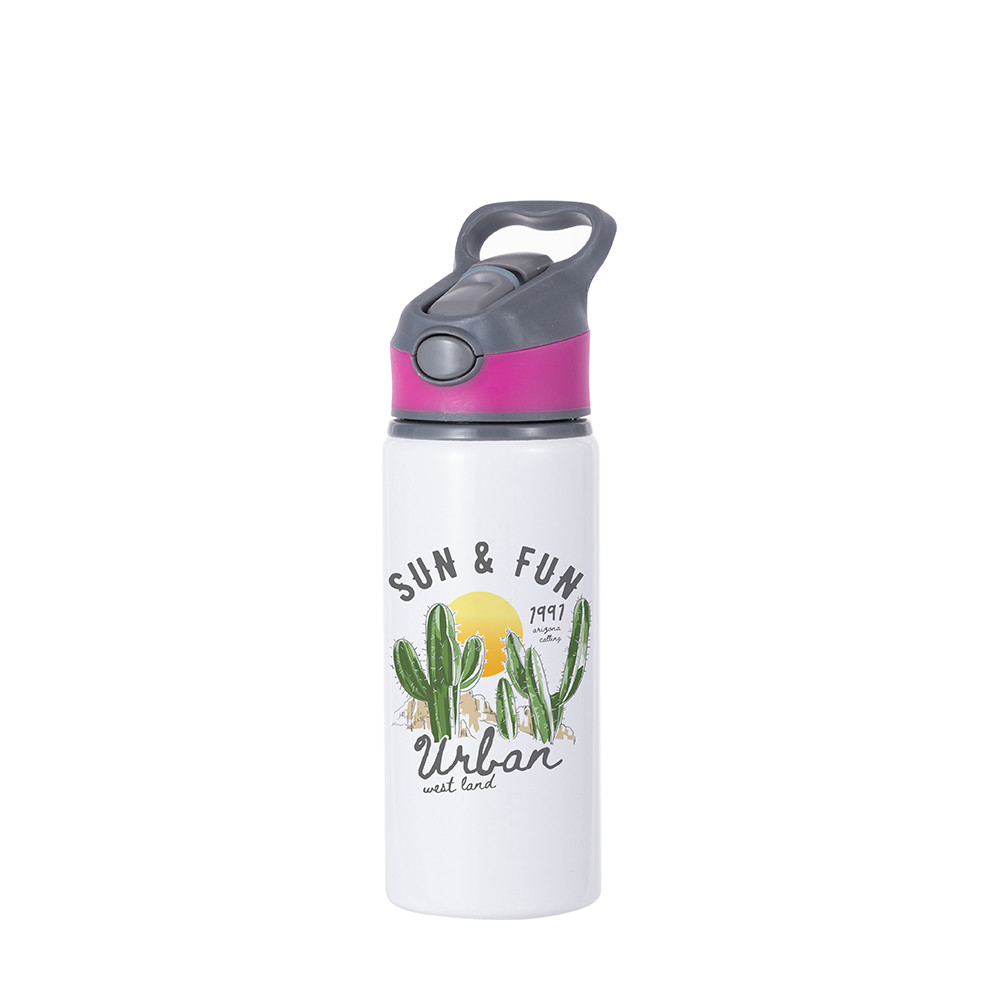 Bouteille d'eau en aluminium de 20 OZ/650 ml avec bouchon rose rouge (blanc)