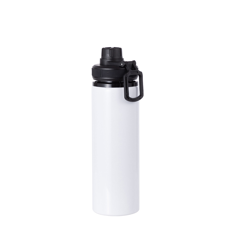 Bouteille d'eau en aluminium de 25 OZ/850 ml avec bouchon noir (blanc)