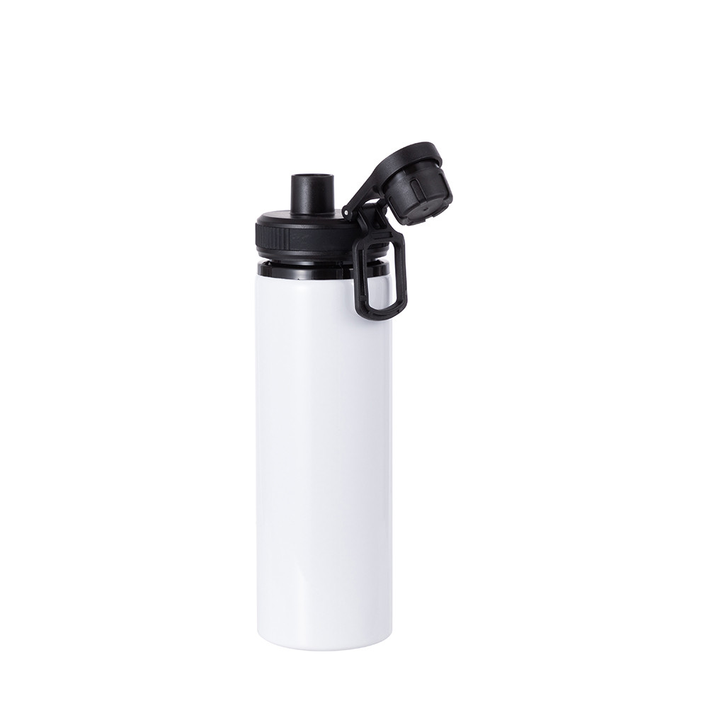 Bouteille d'eau en aluminium de 25 OZ/850 ml avec bouchon noir (blanc)