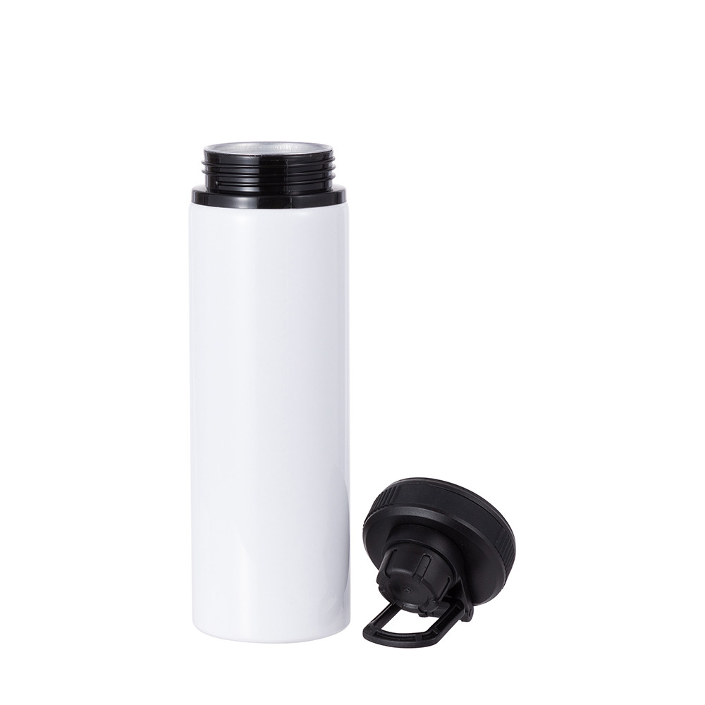 Bouteille d'eau en aluminium de 25 OZ/850 ml avec bouchon noir (blanc)