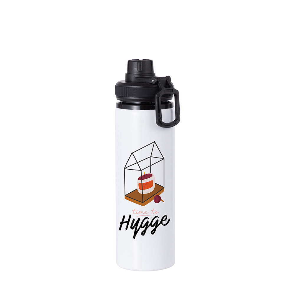 Bouteille d'eau en aluminium de 25 OZ/850 ml avec bouchon noir (blanc)