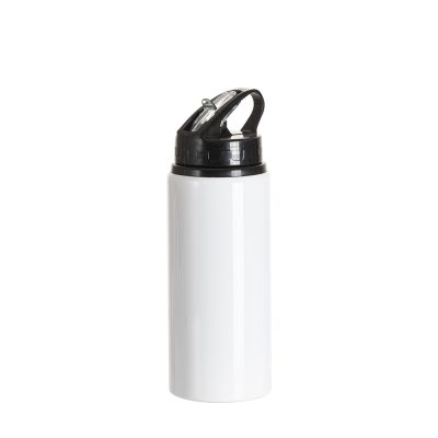 Bouteille en aluminium blanc de 20 oz/600 ml avec couvercle en paille noire