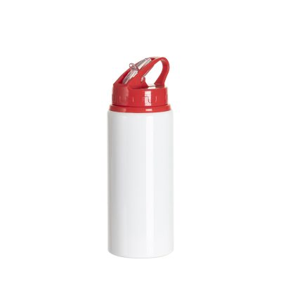 Bouteille en aluminium blanc de 20 oz/600 ml avec couvercle en paille rouge