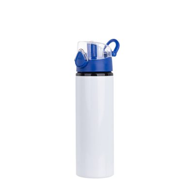 Bouteille d'eau en aluminium de 750 ml avec bouchon bleu (blanc)